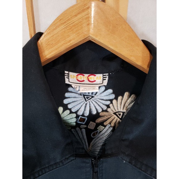 Vintage Jacket Embroidered Black Floral Boho Black CC Sportswear - Size Medium - Picture 8 of 14